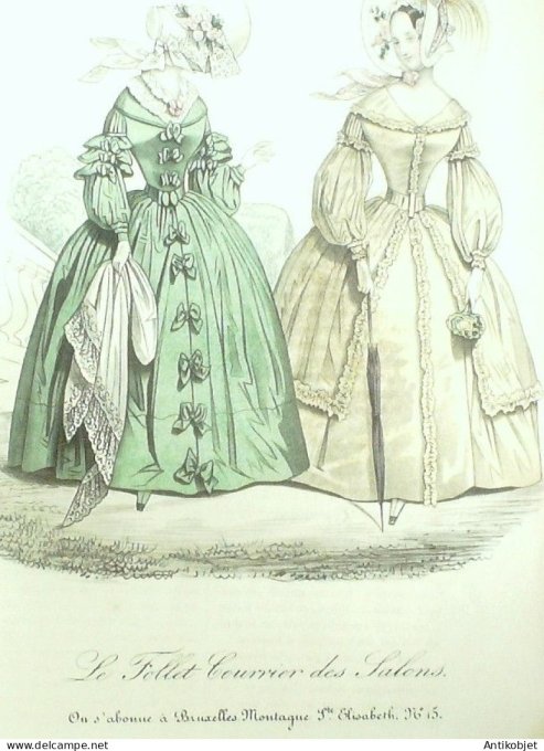 Gravure Mode Le Follet 1834 # 300 (aquarelle Old Fashion plate)