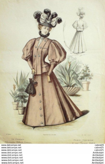 Gravure Mode Le Coquet 1895 # 34 (Old Fashion plate)