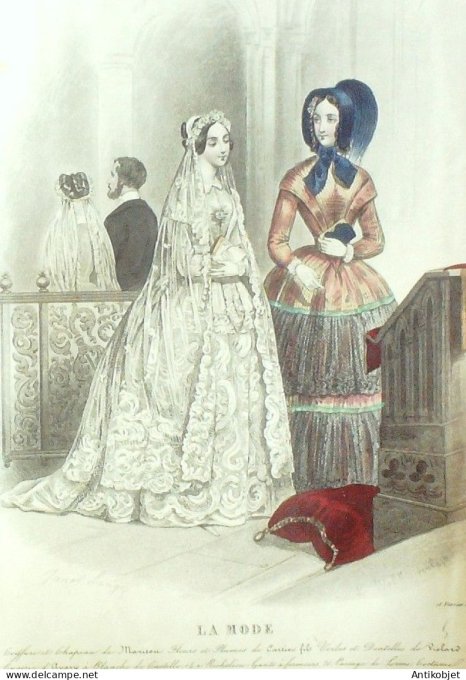 Gravure La mode 1845 #  5 (aquarelle old Fashion plate)