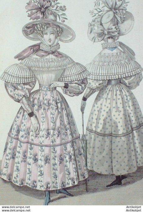 Costume Parisien 1830 # 2809 Canezou robe mousseline imprimée