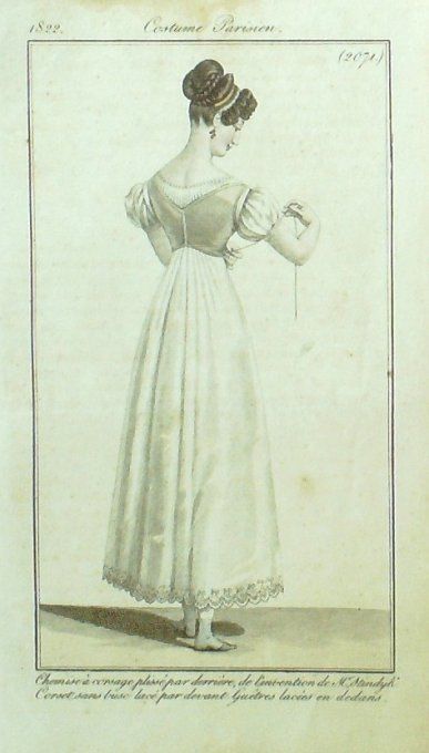 Gravure Mode Costume Parisien 1822 # 2071 (eau forte old Fashion plate