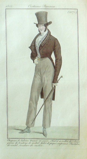 Gravure Mode Costume Parisien 1822 # 2075 (eau forte old Fashion plate