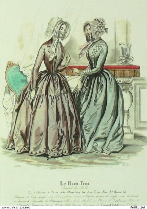 Gravure Mode Le Bon Ton 1843 # 751 (aquarelle old fashion plate)