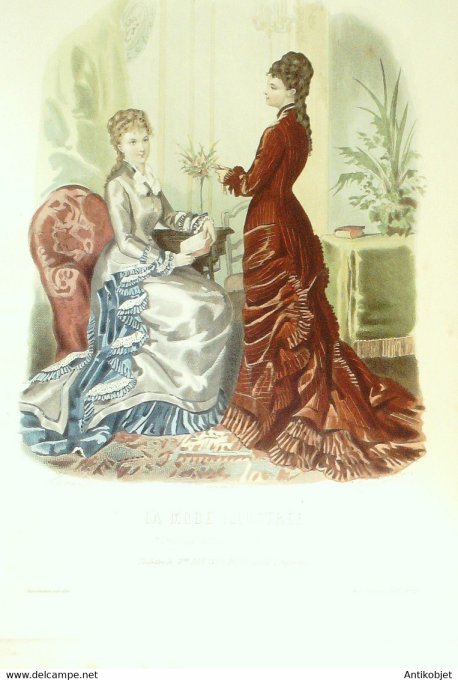 Gravure de mode La Mode illustrée 1877 n°11 (Maison Fladry)