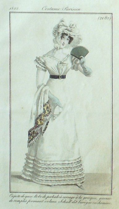 Gravure Mode Costume Parisien 1822 # 2082 (eau forte old Fashion plate