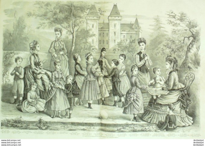 Gravure de mode La Mode illustrée (Maison Husinger) Costumes d'enfants