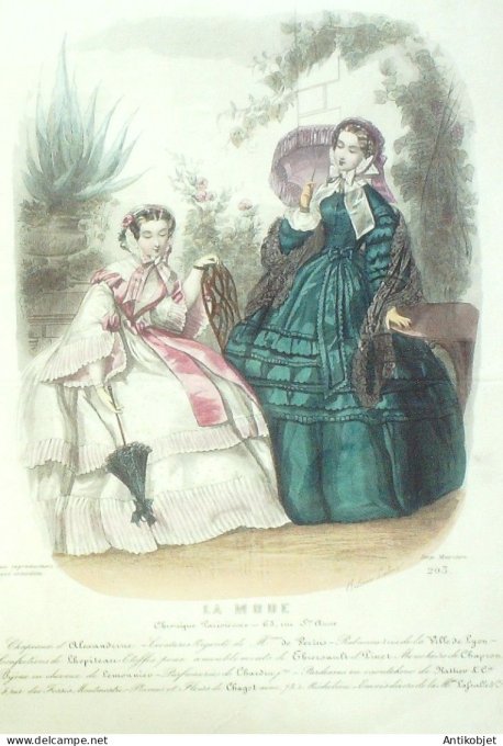 Gravure La mode 1859 #  2 (aquarelle old Fashion plate)
