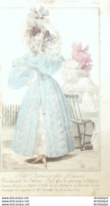 Gravure Mode Courrier des Dames 1828 #  654 (eau forte old Fashion plate)