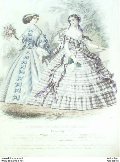 Gravure Mode J.Dames & Demoiselles 1855 # 571 (Old Fashion plate)