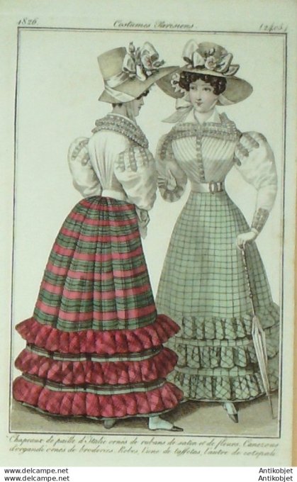 Gravure de mode Costume Parisien 1826 n°2405 Canezous d'Organdi orné