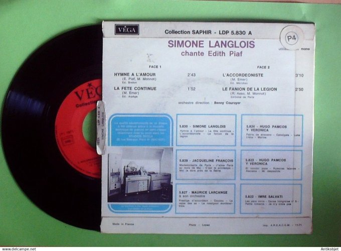 Langlois Simone 45T EP L'accordéoniste (languette) 1971