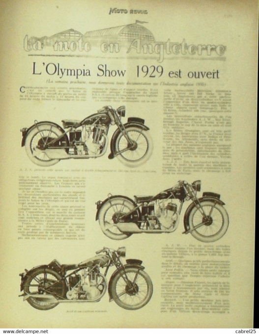 Moto Revue 1929 n° 352 Trimonet Monet Goyon Syclecar Olympia Show Bsa A500