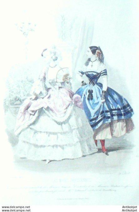 Gravure Les Modes Parisiennes 1851 # 674 Travestissements Maison Fauvet
