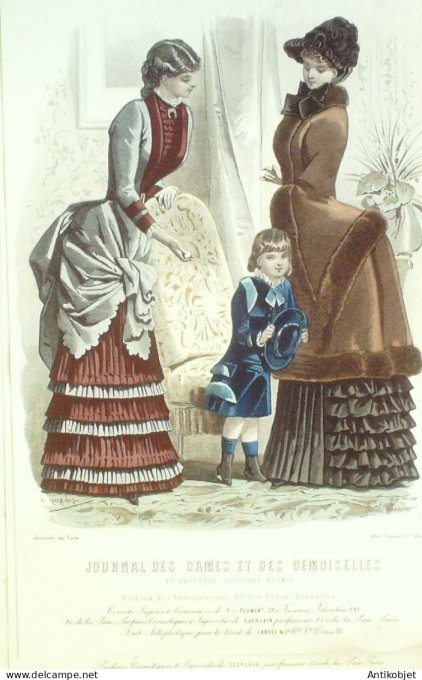 Gravure Mode J.Dames & Demoiselles 1877 # 1947 (Old Fashion plate)