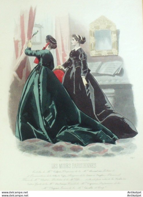 Gravure Les Modes Parisiennes 1865 #1242 Robes velours Maison Pieffort