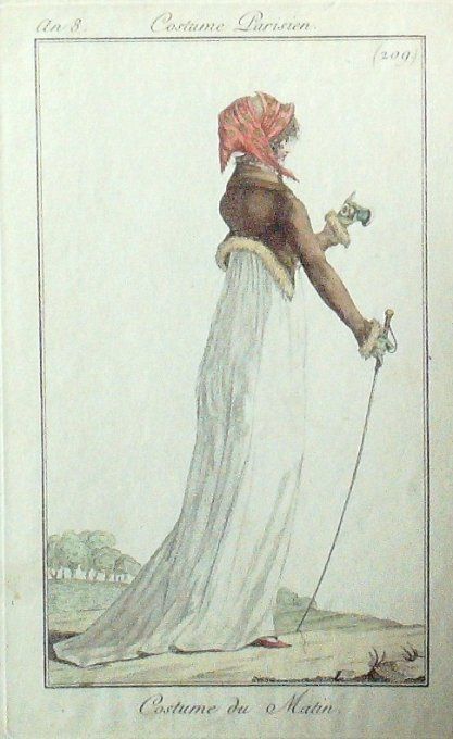 Gravure Mode Costume Parisien 1800 an  8 # 209 (eau forte old Fashion plate