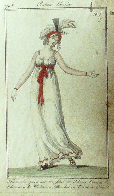 Gravure Mode Costume Parisien 1797 an  6 #  20 (eau forte old Fashion plate