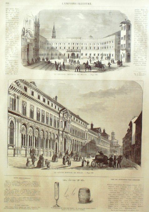 L'Univers illustré 1858 #  20 Compiègne (60) Italie Milan Château et hôpital