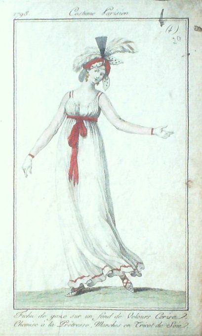 Gravure Mode Costume Parisien 1797 an  6 #  20 (eau forte old Fashion plate