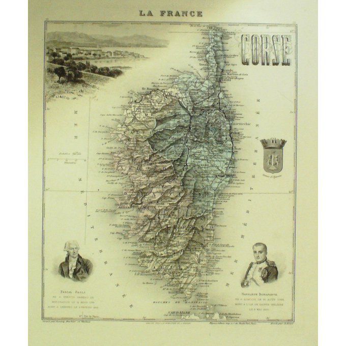 Carte CORSE (20) AJACCIO Graveur LECOQ WALTNER BARBIER 1868
