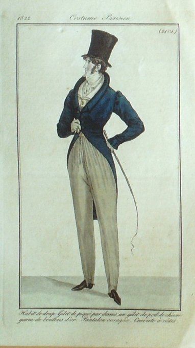 Gravure Mode Costume Parisien 1822 # 2101 (eau forte old Fashion plate