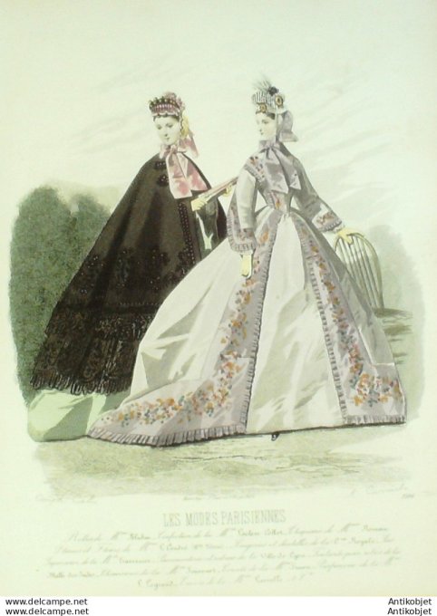 Gravure Les Modes Parisiennes 1863 #1106 Robes velours Maison Blum