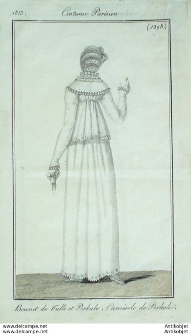 Gravure de mode Costume Parisien 1813 n°1298 Camisole de Perkale