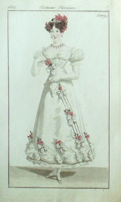 Gravure Mode Costume Parisien 1822 # 2119 (eau forte old Fashion plate