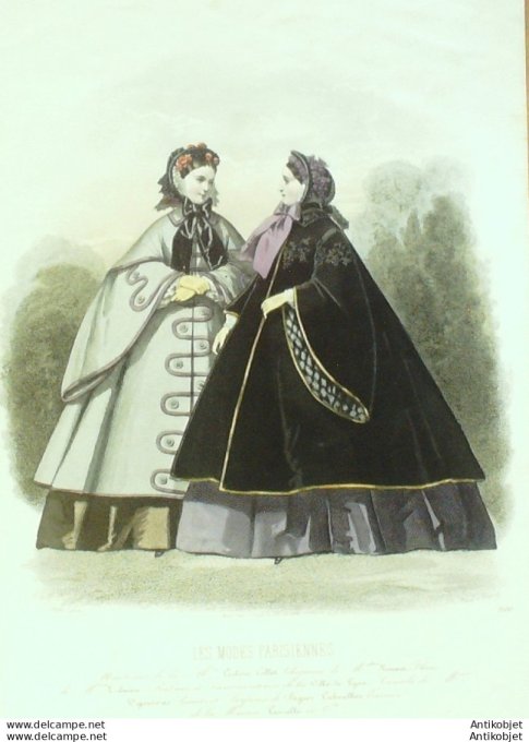Gravure Les Modes Parisiennes 1860 # 920 Manteaux velours Maison Collot