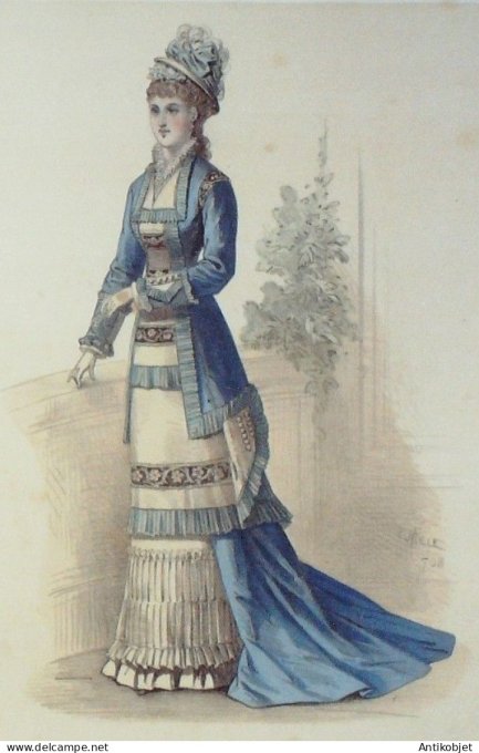 Gravure Mode Elegance Parisienne 1876 # 703 (Old Fashion plate)