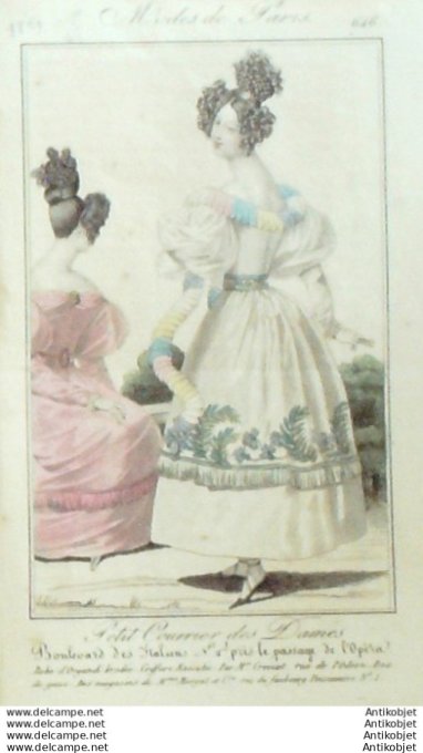Gravure Mode Courrier des Dames 1827 #  646 (eau forte old Fashion plate)