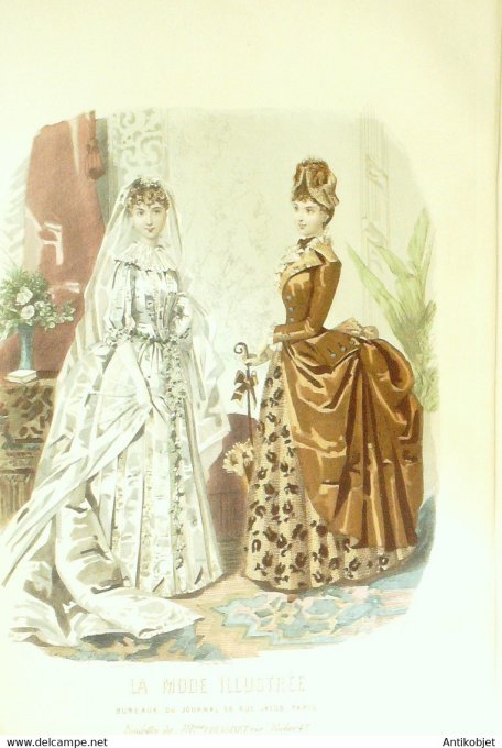 Gravure de mode La Mode illustrée 1885 n°35 (Maison Coussinet) Mariée