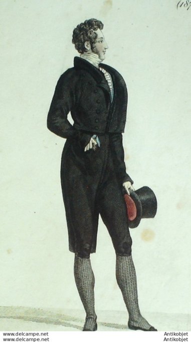 Gravure de mode Costume Parisien 1820 n°1871 Costume homme de cérémonie