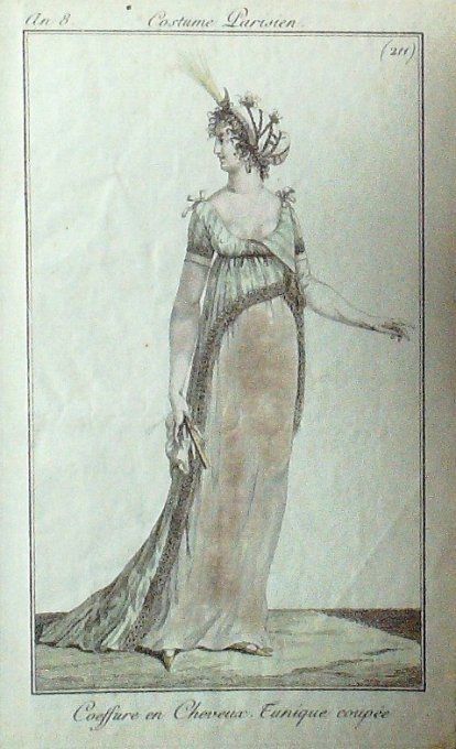 Gravure Mode Costume Parisien 1800 an  8 # 211 (eau forte old Fashion plate