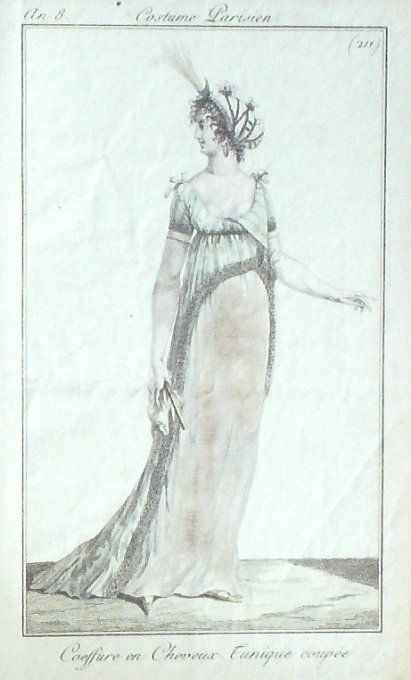 Gravure Mode Costume Parisien 1800 an  8 # 211 (eau forte old Fashion plate