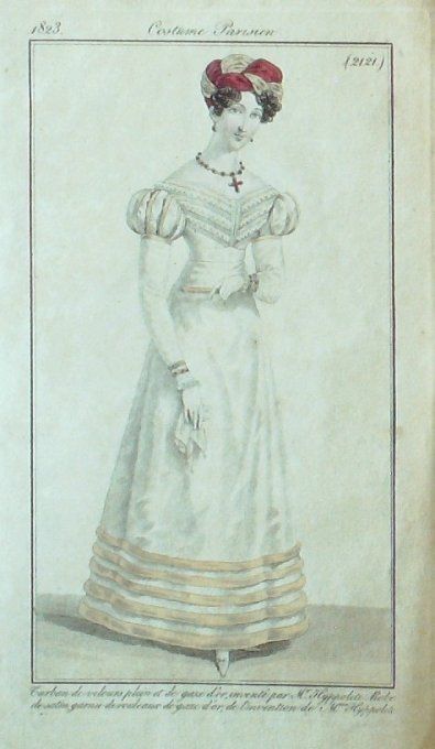 Gravure Mode Costume Parisien 1823 # 2121 (eau forte old Fashion plate