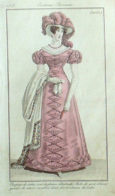 Gravure Mode Costume Parisien 1823 # 2122 (eau forte old Fashion plate