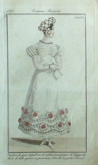 Gravure Mode Costume Parisien 1823 # 2123 (eau forte old Fashion plate
