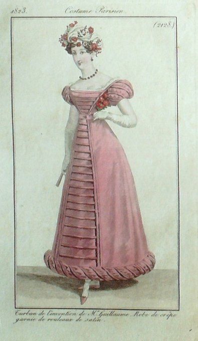 Gravure Mode Costume Parisien 1823 # 2128 (eau forte old Fashion plate