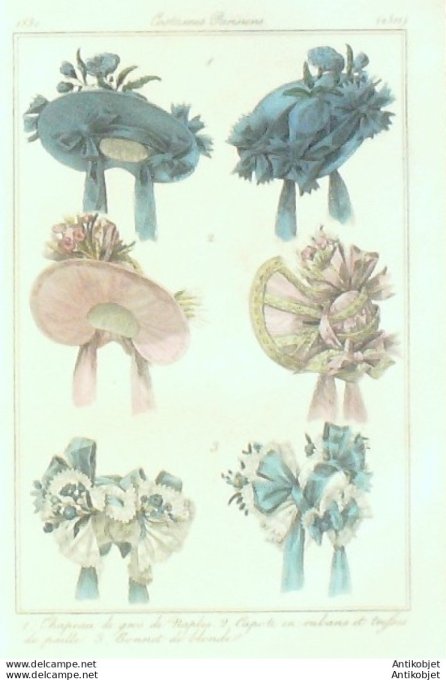 Costume Parisien 1830 # 2811 Capote en rubans et tresses de paille