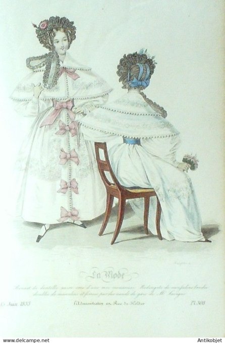 Gravure La mode 1833 # 308 (aquarelle old Fashion plate)
