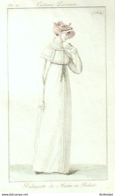 Costume Parisien 1804 an 12 # 564b (eau forte) Redingote du matin en Perkale