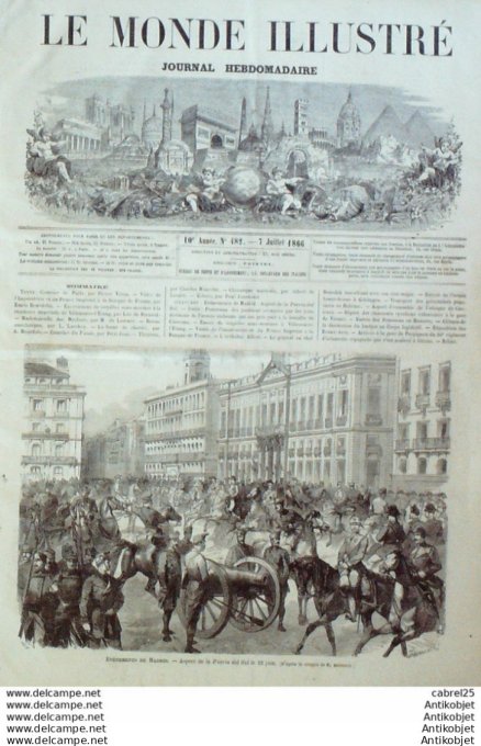 Le Monde illustré 1866 n°482 Espagne Madrid Italie Custozza Pays Bas Hanovre Perpignan (66) Villeneu