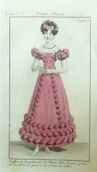 Gravure Mode Costume Parisien 1823 # 2130 (eau forte old Fashion plate