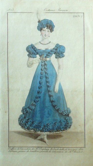 Gravure Mode Costume Parisien 1823 # 2132 (eau forte old Fashion plate