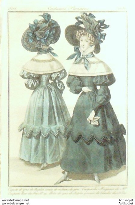 Costume Parisien 1828 # 2636 Robe de gros de Naples garnie