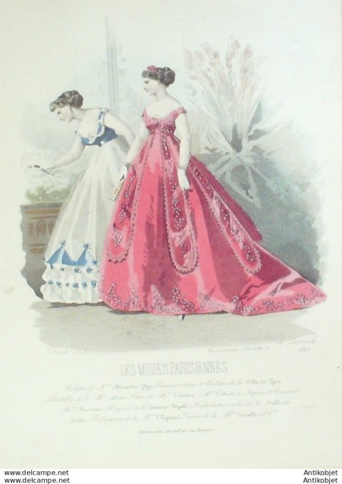 Gravure Les Modes Parisiennes 1865 #1243 Robes de bal Maison Ghys