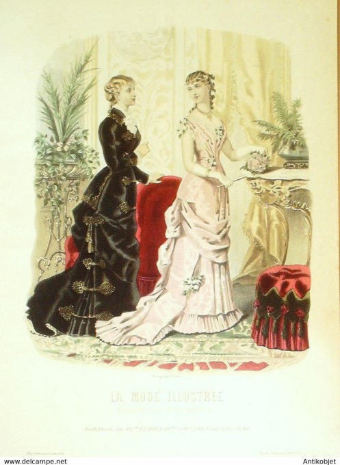 Gravure de mode La Mode illustrée 1880 n°52 (Maison Coussinet-Fladry)
