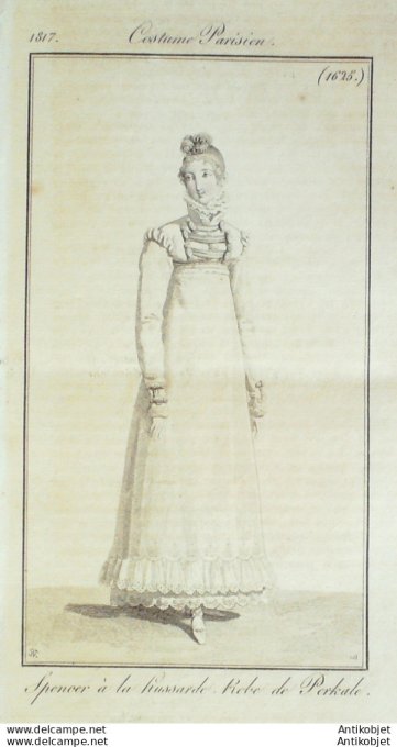 Gravure de mode Costume Parisien 1817 n°1625 Robe perkale
