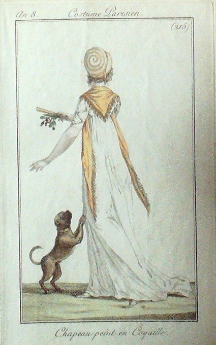 Gravure Mode Costume Parisien 1800 an  8 # 215 (eau forte old Fashion plate